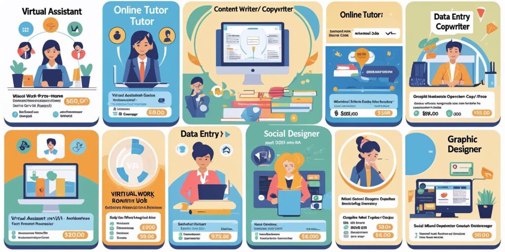 25 best work from home jobs in 2025 (with features) virtual assistant (va), online tutor, content writer copywriter, data entry operator, graphic designer, social media manager (1)