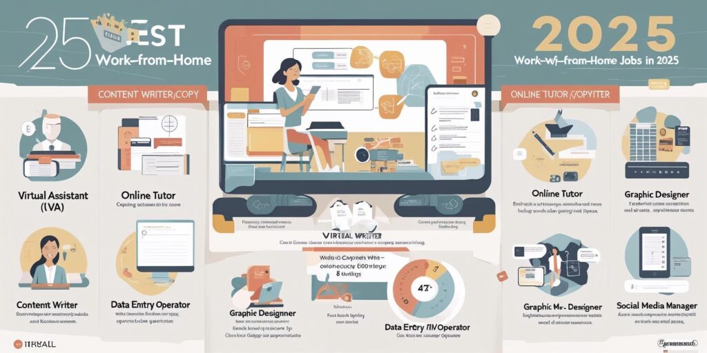 25 best work from home jobs in 2025 (with features) virtual assistant (va), online tutor, content writer copywriter, data entry operator, graphic designer, social media manager (2)