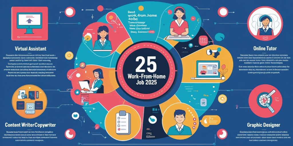 25 best work from home jobs in 2025 (with features) virtual assistant (va), online tutor, content writer copywriter, data entry operator, graphic designer, social media manager (3)