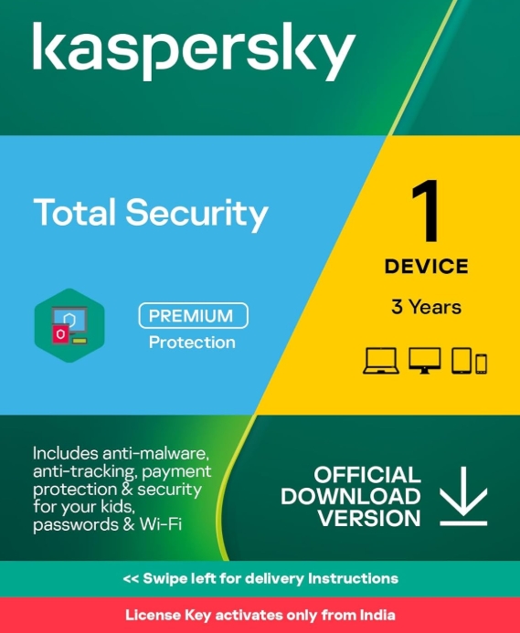 Kaspersky Total Security Plus - 1 Device, 3 Years - Instant Email Delivery