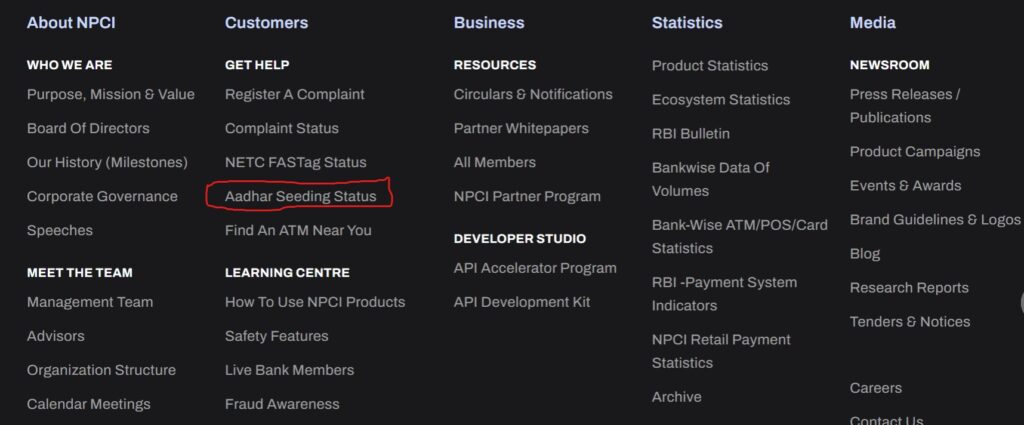 Aadhar seeding Status