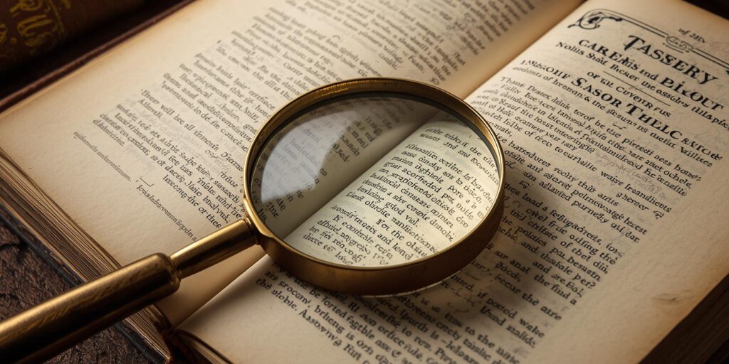 A magnifying glass over an old book
