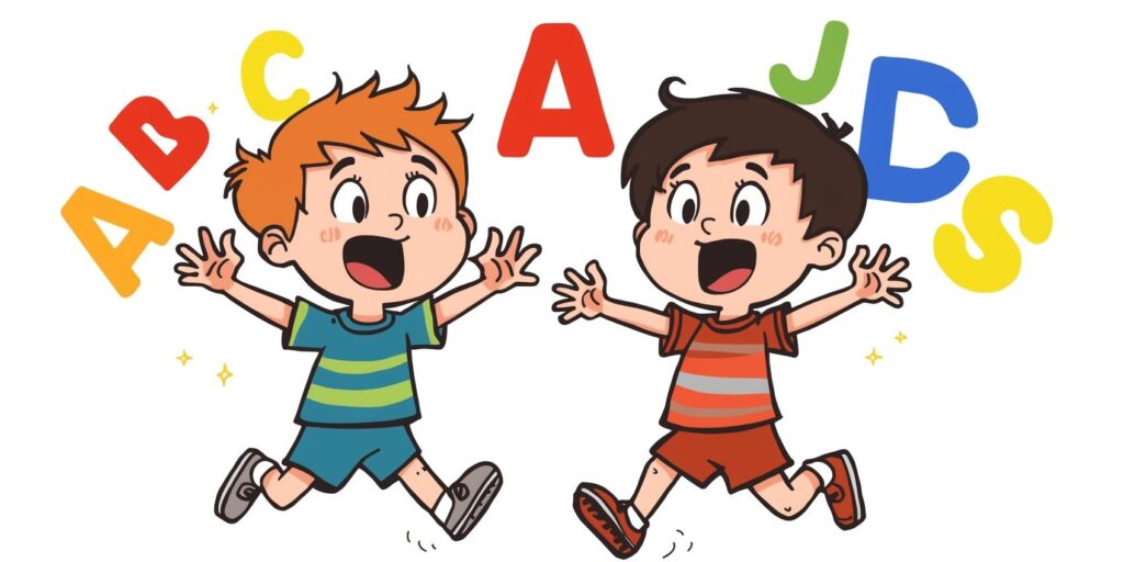 cartoon kids singing abcs