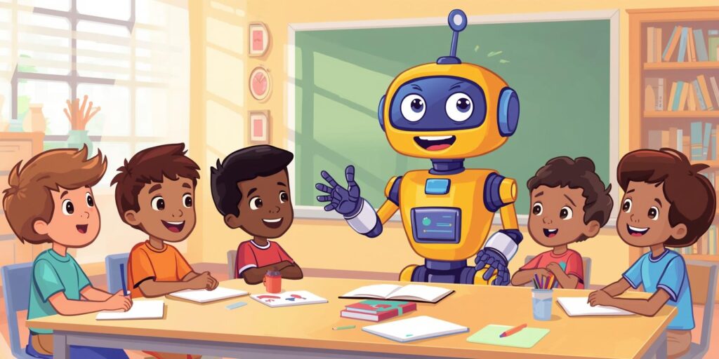 cartoon robot teaching kids