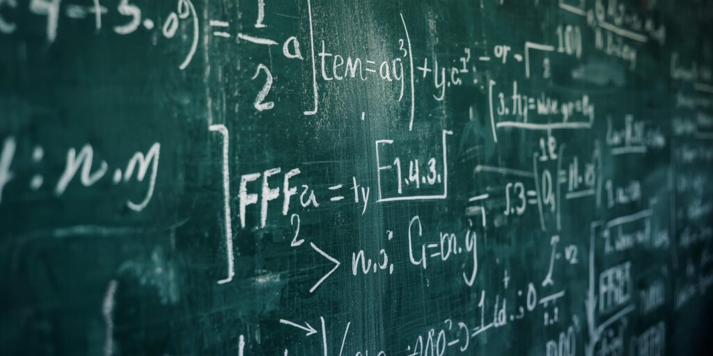 chalkboard with math formulas