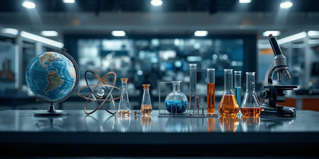 news desk with science props