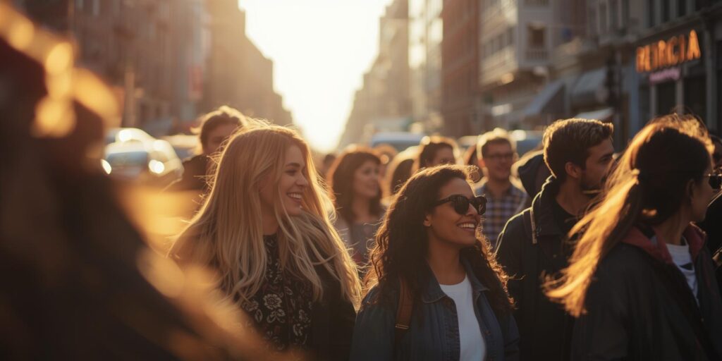 people chatting in a city