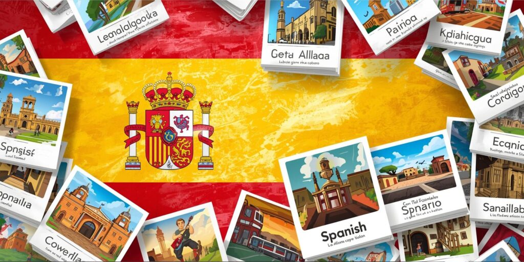 spanish flag with vocabulary flashcards.