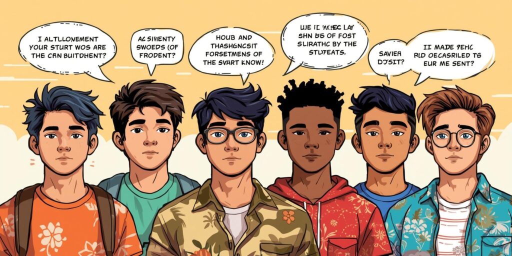 students with speech bubbles
