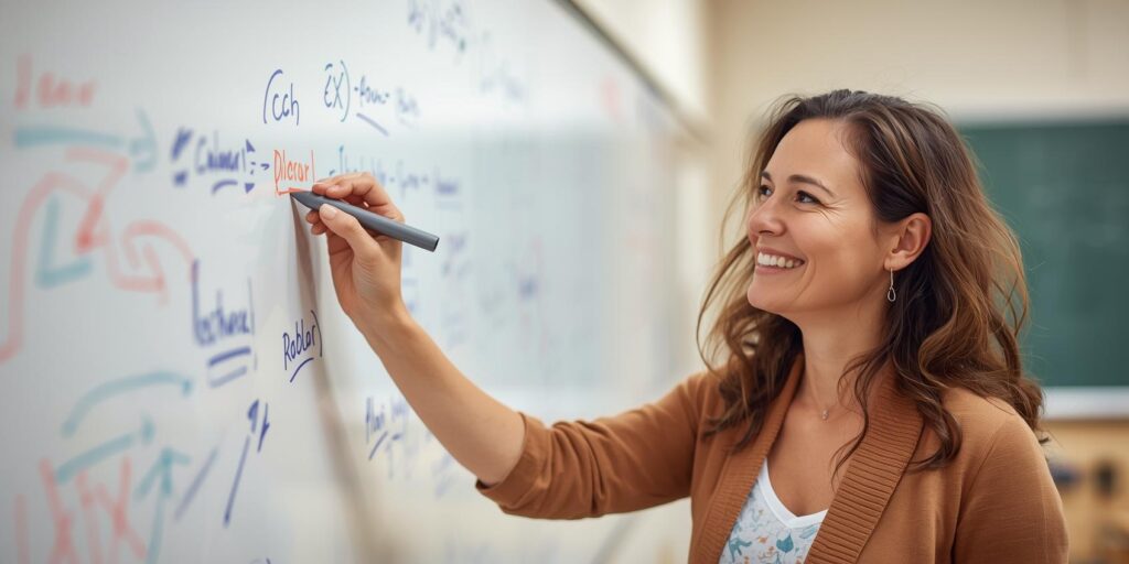 teacher writing on whiteboard